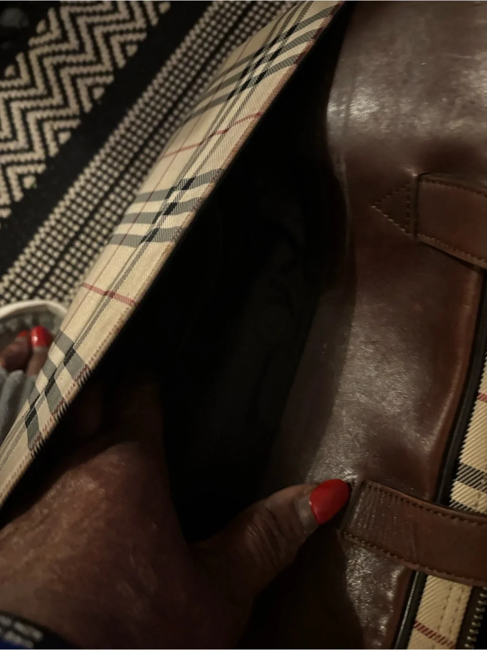 Burberry Beige Check Briefcase with Brown Leather Trim - Men/Women #0127